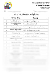 List of useful words and phrases - An accident at the park - Worksheet Wizard