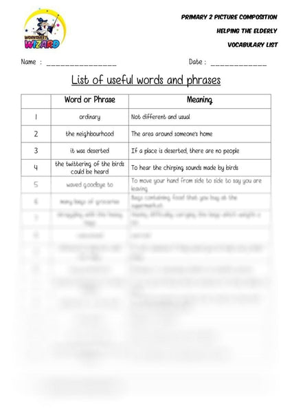 List of useful words and phrases - Helping the elderly - Worksheet Wizard