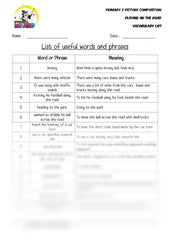 List of useful words and phrases - Playing on the road - Worksheet Wizard