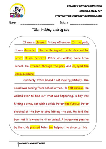 Model Story Worksheet - Helping a stray cat - Worksheet Wizard