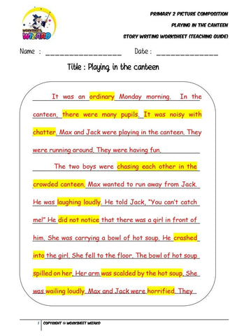 Model Story Worksheet - Playing in the canteen - Worksheet Wizard