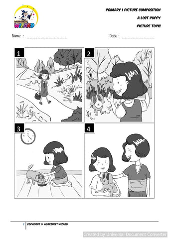 Picture composition topic for A Lost Puppy - Worksheet Wizard