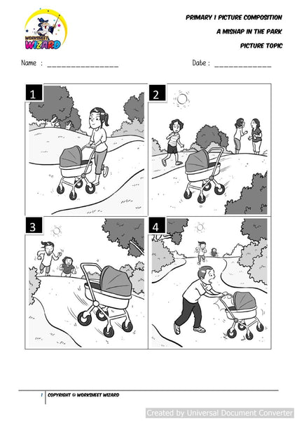 Picture composition topic for A Mishap in the Park - Worksheet Wizard