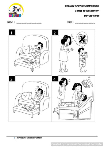 Picture composition topic for A visit to the dentist - Worksheet Wizard