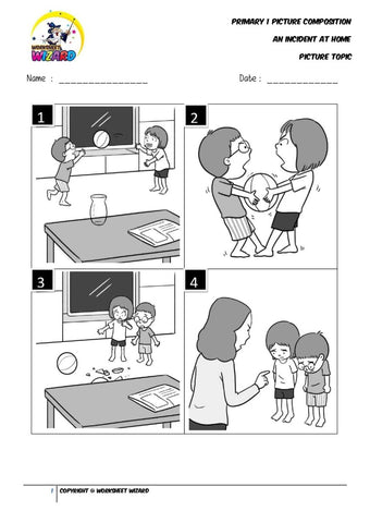 Picture composition topic for An Accident at home - Worksheet Wizard