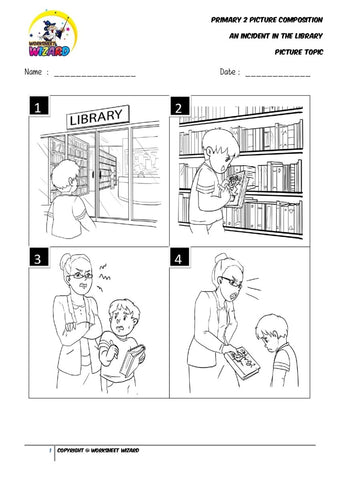 Picture composition topic for An incident in the library - Worksheet Wizard