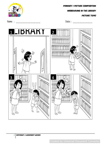 Picture composition topic for Misbehaving in the Library - Worksheet Wizard