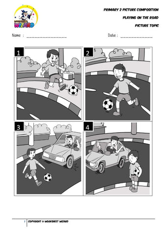 Picture composition topic for Playing on the road - Worksheet Wizard