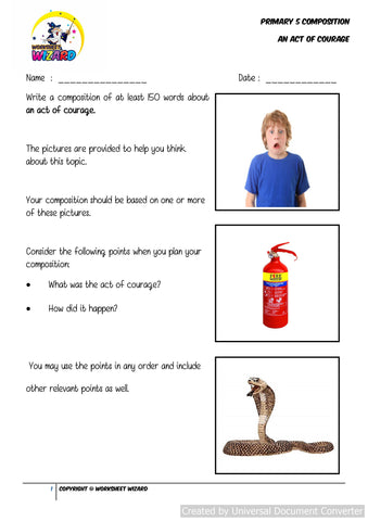 Picture topic for an act of courage - Worksheet Wizard