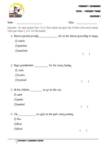 Present Tense Exercise 1 - Student Worksheet - Worksheet Wizard