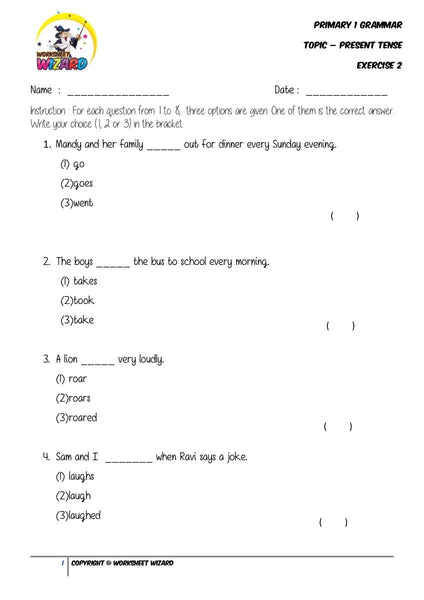 Present Tense Exercise 2 - Student Worksheet - Worksheet Wizard