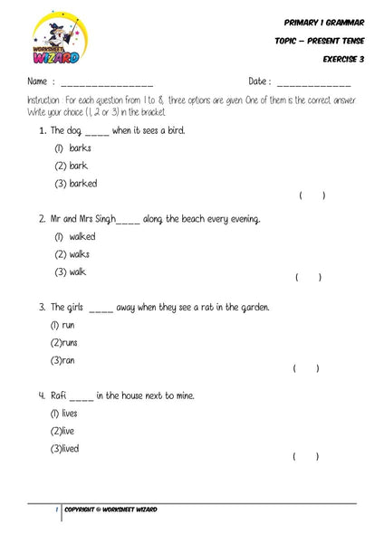 Present Tense Exercise 3 - Student Worksheet - Worksheet Wizard