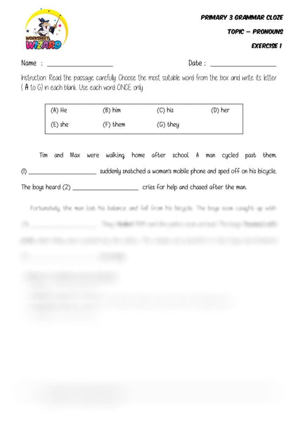 Pronouns Cloze 1 - Student Worksheet - Worksheet Wizard