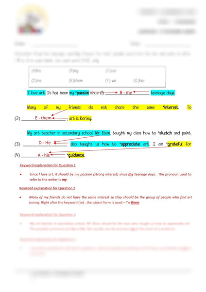 Pronouns Cloze 3 - Answer Key and Teaching Guide - Worksheet Wizard