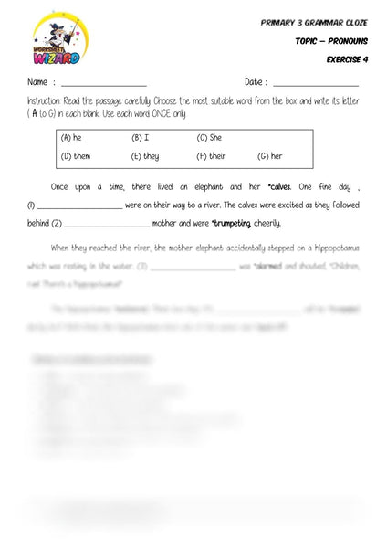 Pronouns Cloze 4 - Student Worksheet - Worksheet Wizard