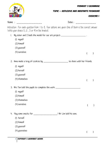 Pronouns Exercise 1 - Student Worksheet - Worksheet Wizard