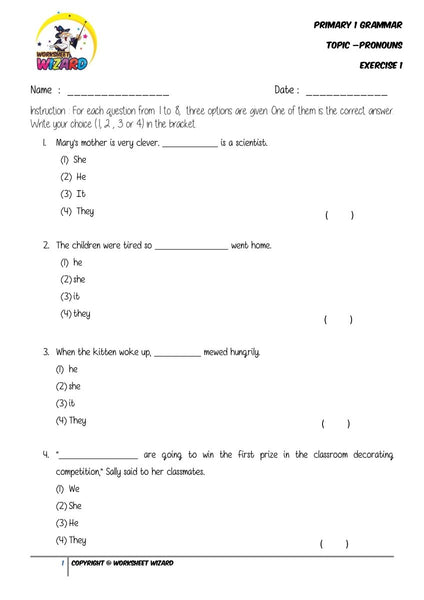 Pronouns Exercise 1 - Student Worksheet - Worksheet Wizard