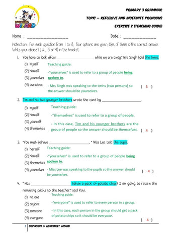 Pronouns Exercise 2 - Answer Key and Teaching Guide - Worksheet Wizard