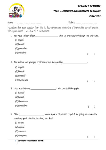 Pronouns Exercise 2- Student Worksheet - Worksheet Wizard