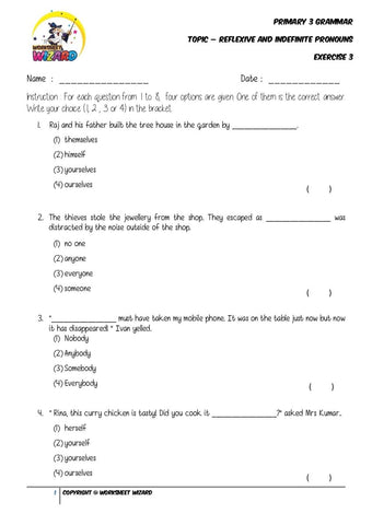 Pronouns Exercise 3- Student Worksheet - Worksheet Wizard