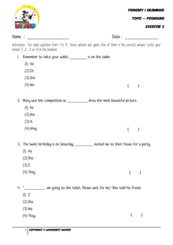 Pronouns Exercise 3 - Student Worksheet - Worksheet Wizard