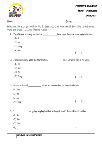 Pronouns Exercise 5 - Student Worksheet - Worksheet Wizard