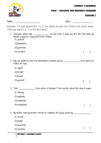 Pronouns Exercise 5 - Student Worksheet - Worksheet Wizard