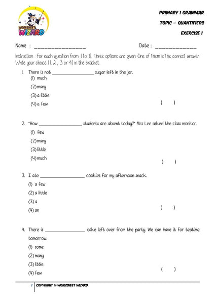 Quantifiers Exercise 1 - Student Worksheet - Worksheet Wizard