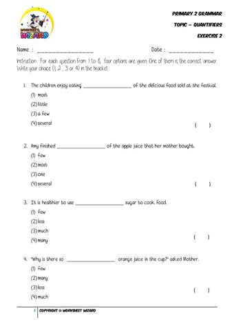 Quantifiers Exercise 2 - Student Worksheet - Worksheet Wizard