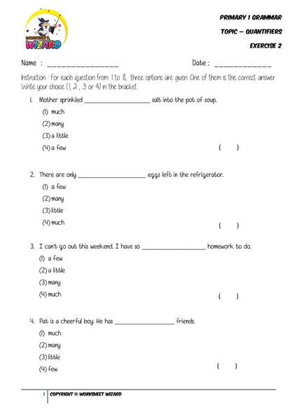 Quantifiers Exercise 2 - Student Worksheet - Worksheet Wizard