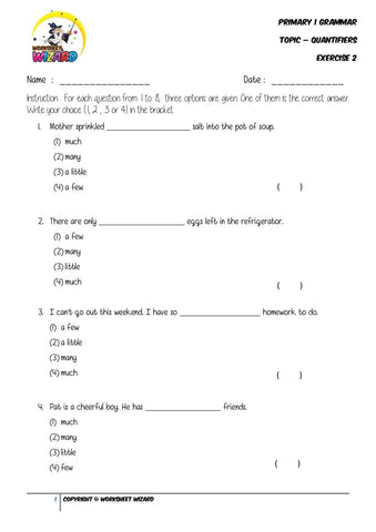 Quantifiers Exercise 2 - Student Worksheet - Worksheet Wizard