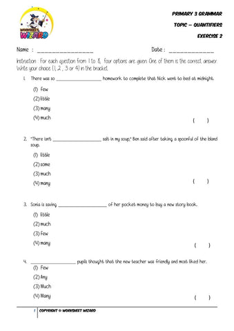 Quantifiers Exercise 2 - Student Worksheet - Worksheet Wizard