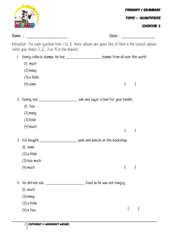 Quantifiers Exercise 3 - Student Worksheet - Worksheet Wizard