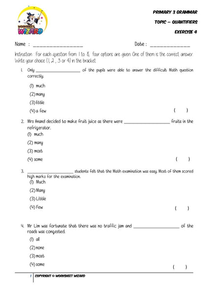 Quantifiers Exercise 4 - Student Worksheet - Worksheet Wizard