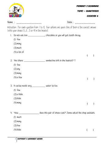 Quantifiers Exercise 4 - Student Worksheet - Worksheet Wizard