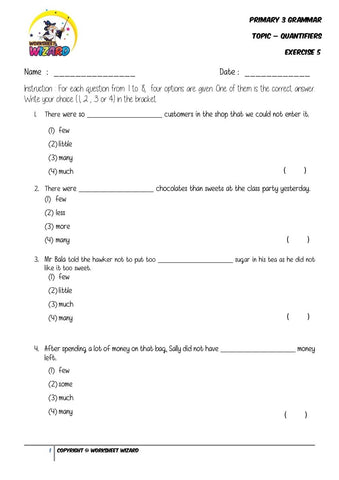 Quantifiers Exercise 5 - Student Worksheet - Worksheet Wizard