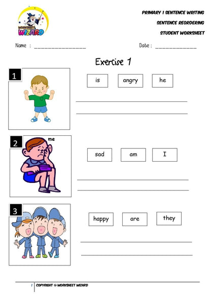 Sentence reordering exercise 1- Student worksheet - Worksheet Wizard