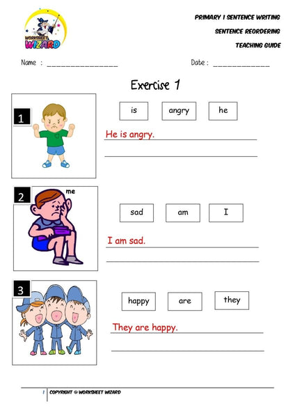 Sentence reordering exercise 1 - Teaching Guide and Answer Key - Worksheet Wizard