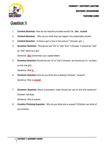 Sentence reordering exercise 1 - Teaching Guide and Answer Key - Worksheet Wizard