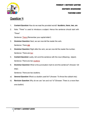 Sentence reordering exercise 2 - Teaching Guide and Answer Key - Worksheet Wizard