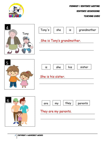 Sentence reordering exercise 3 - Teaching Guide and Answer Key - Worksheet Wizard