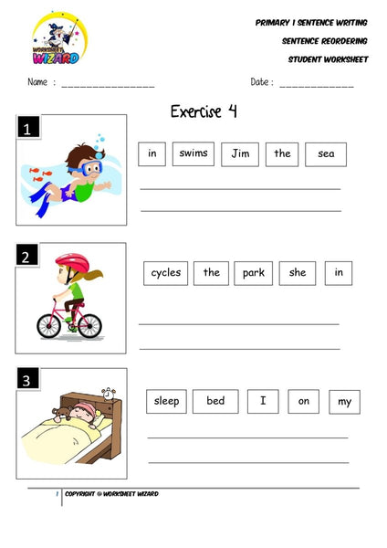 Sentence reordering exercise 4 - Student Worksheet - Worksheet Wizard