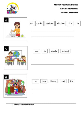 Sentence reordering exercise 4 - Student Worksheet - Worksheet Wizard