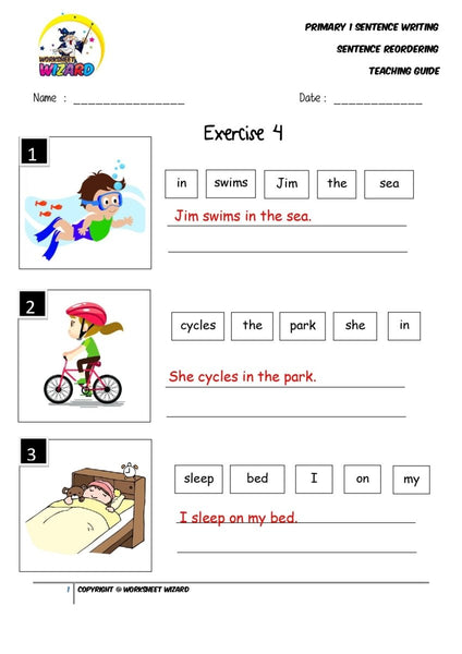 Sentence reordering exercise 4 - Teaching Guide and Answer Key - Worksheet Wizard