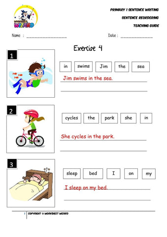 Sentence reordering exercise 4 - Teaching Guide and Answer Key - Worksheet Wizard