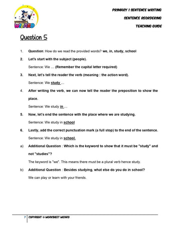 Sentence reordering exercise 4 - Teaching Guide and Answer Key - Worksheet Wizard