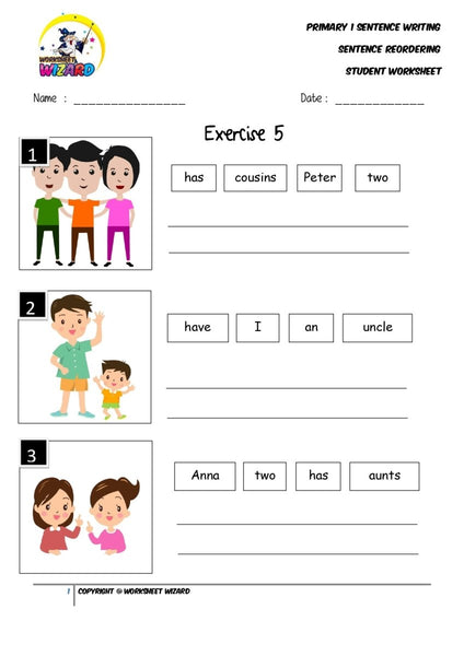 Sentence reordering exercise 5 - Student Worksheet - Worksheet Wizard