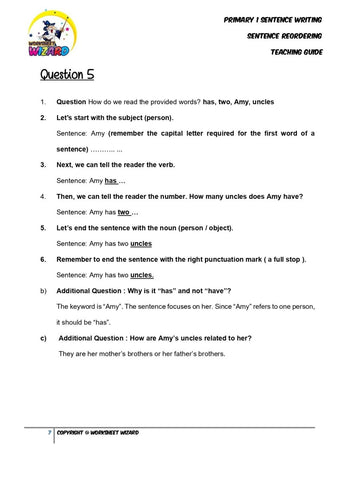 Sentence reordering exercise 5 - Teaching Guide and Answer Key - Worksheet Wizard