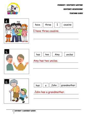 Sentence reordering exercise 5 - Teaching Guide and Answer Key - Worksheet Wizard