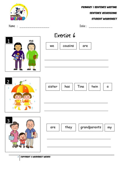 Sentence reordering exercise 6 - Student Worksheet - Worksheet Wizard